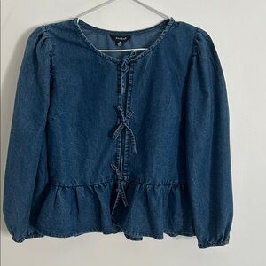Blue Denim Long Sleeve Top With Bows